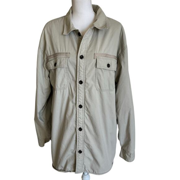 Levi's Other - Levi's Shacket Work Jacket Men's Size XL Beige Sherpa Lined Button Front Ripstop